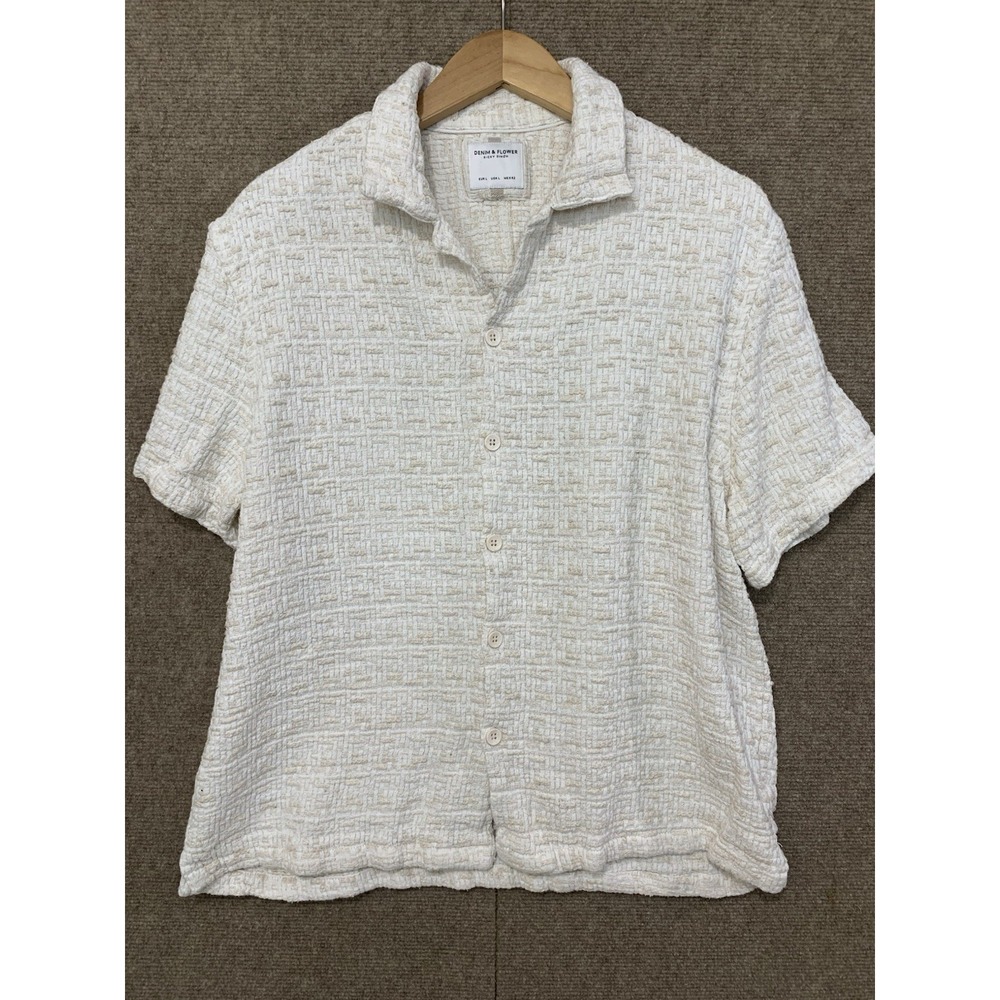 Denim Flower Ricky Singh Cotton Shirt Large Mens Ivory Button Up Woven Casual